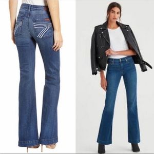7 For All Mankind Dojo Flared Jeans Size 29 Medium Wash Blue Long Inseam